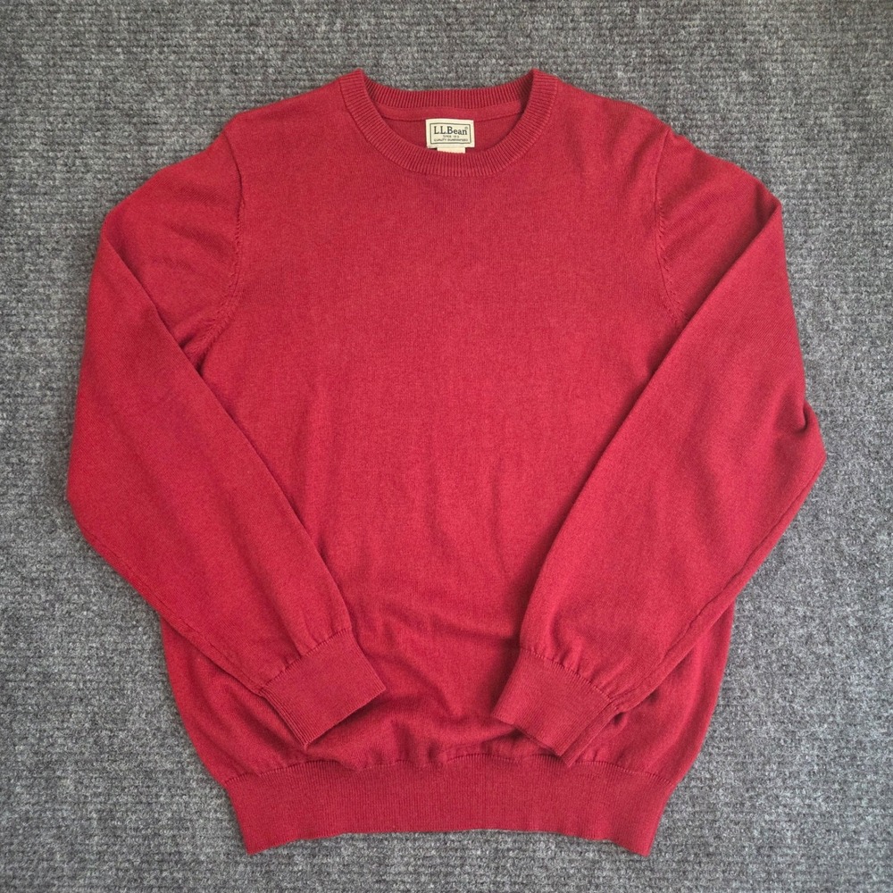 LL Bean Mens Soft Red Cotton Cashmere Crewneck Sweater Medium